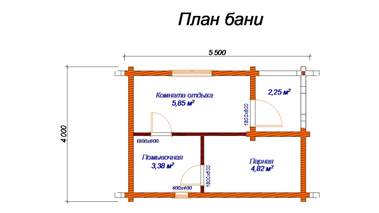 План бани 3х5 с парилкой и мойкой